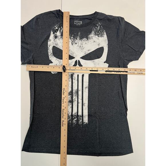 The Punisher Skull Logo Symbol White Skeleton l Gray Marvel T-Shirt - Picture 10 of 12